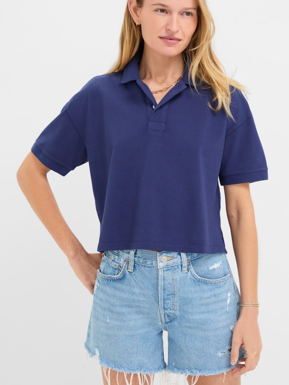 NWT Navy Pique Holmes Boyfriend Polo